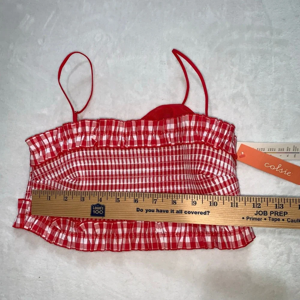 Colsie red‎ white plaid gingham check smocked bralette size medium new cotton